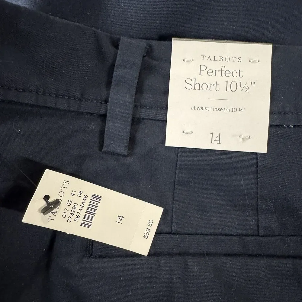 Talbots Womens Size 14 Perfect Chino Shorts 10 1/2” Inseam Navy Blue Walking NWT